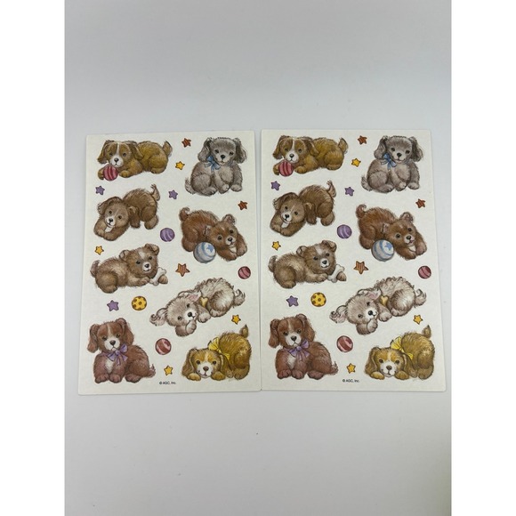 Other - Vintage AGC Puppy Dog Sticker Sheets Lot Cute 80s 90s Kawaii Scrapbook